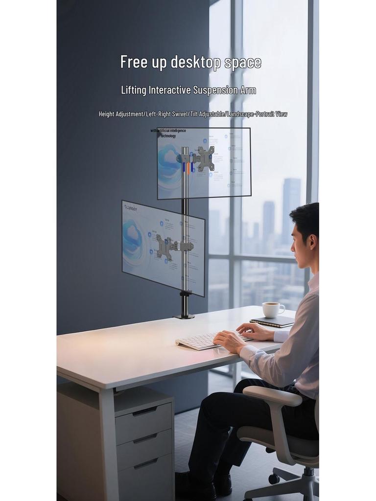 Justerbart mekaniskt armställ för dubbla skärmar