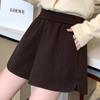Women's Elastic Waist Woolen A-Line Shorts - Autumn/Winter 2024, Versatile Loose-Fit Bootcut for a Slimming Casual Look