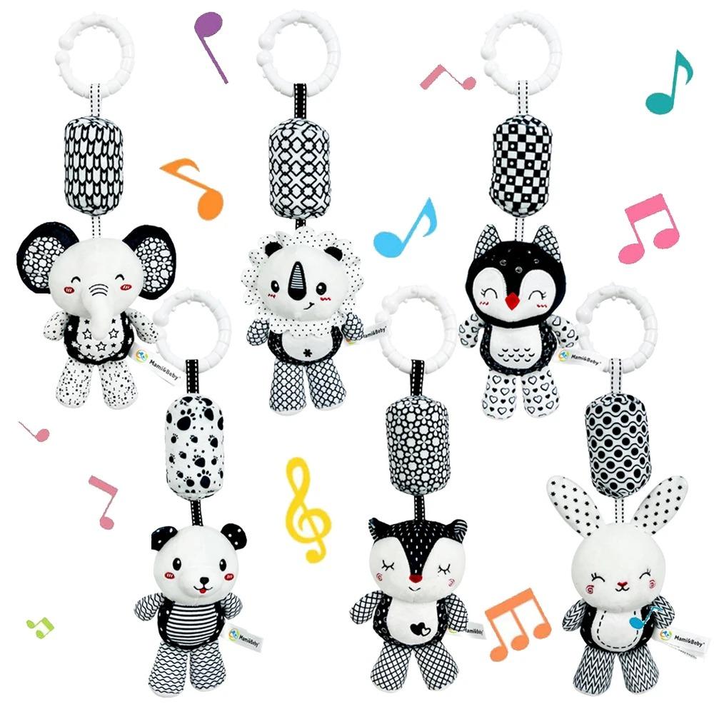 Stroller Bed Crib Hanging Bell Plush Doll Baby Infant Rattles Newborn Black White Visual Grab Ability Training Toy for Bebe Gift