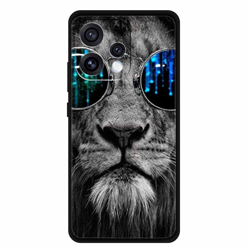 For Oppo Reno15 5G Case 6.59" Cute Cat Balck Edge Soft Silicone Wolf Phone Back Cover For Oppo Reno 15c 5G Protective Lion Funda