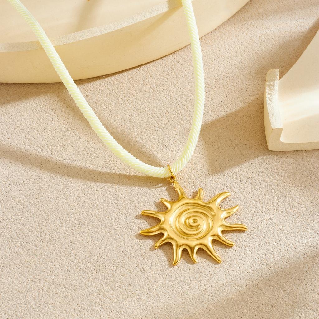 DIEYURO 316L Stainless Steel Golden Shell Conch Sun Ocean Pendant Necklace Lady New Trend Waterproof Rope Chain Jewelry
