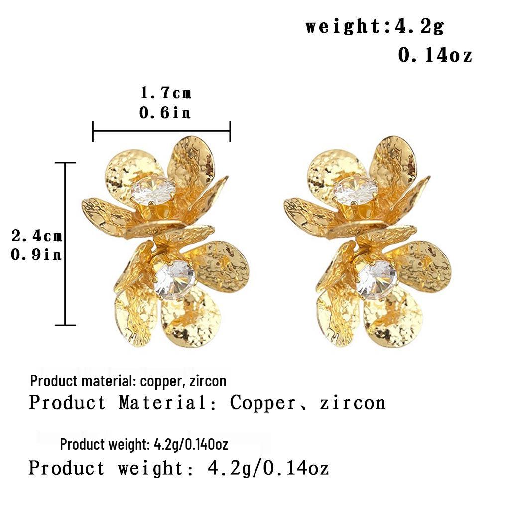Elegant 3D Floral Zircon Silver Earrings with Hammered Texture