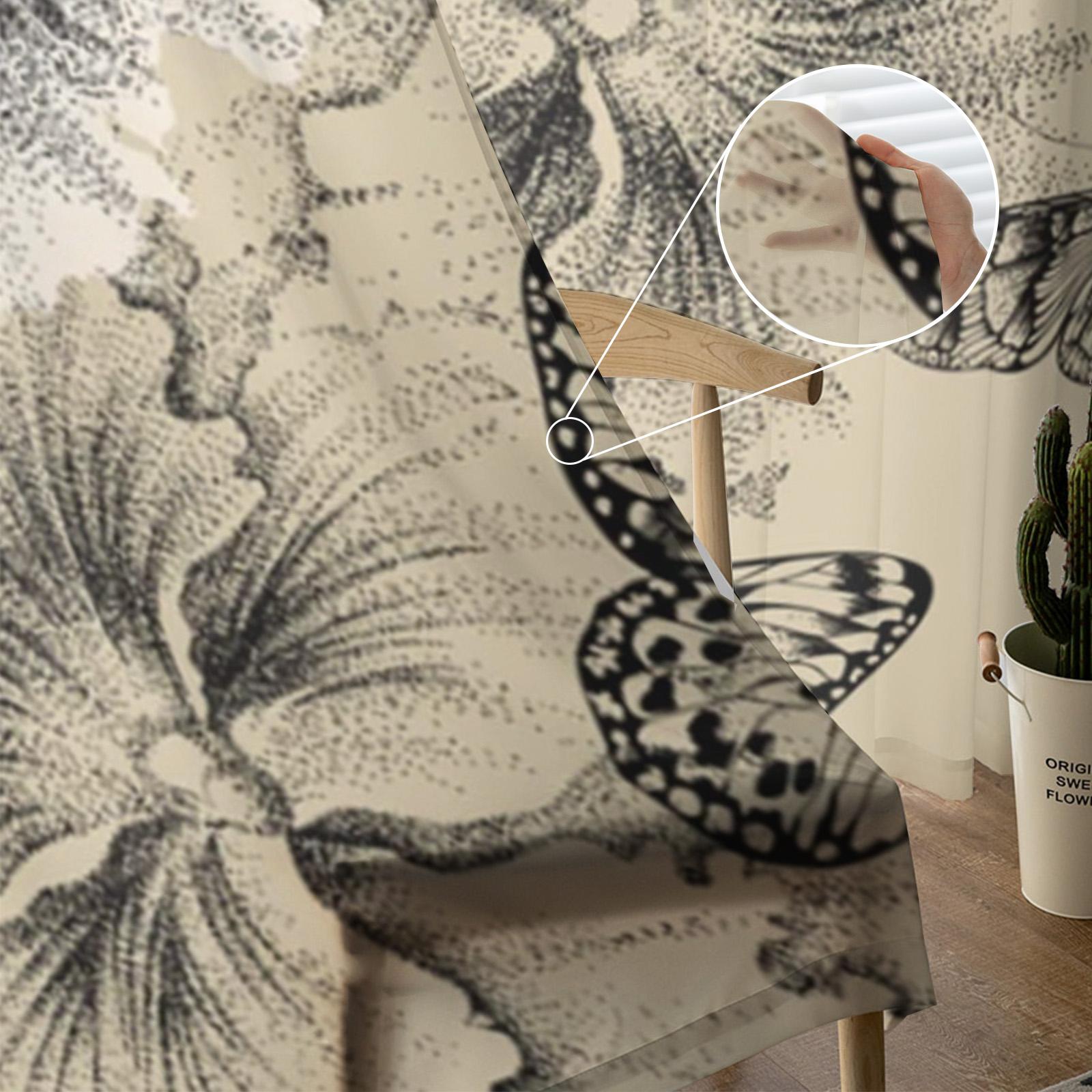 Ретро прозрачные шторы с бабочками и цветами для гостиной — фото 2