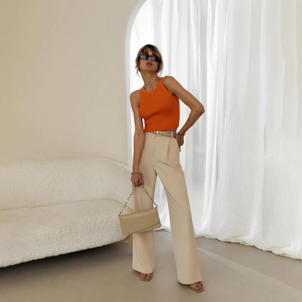 Damen T-Shirt mit V-Ausschnitt, ärmellos, Streifenmuster, für Damen, T-Shirt, Street-Strickmode