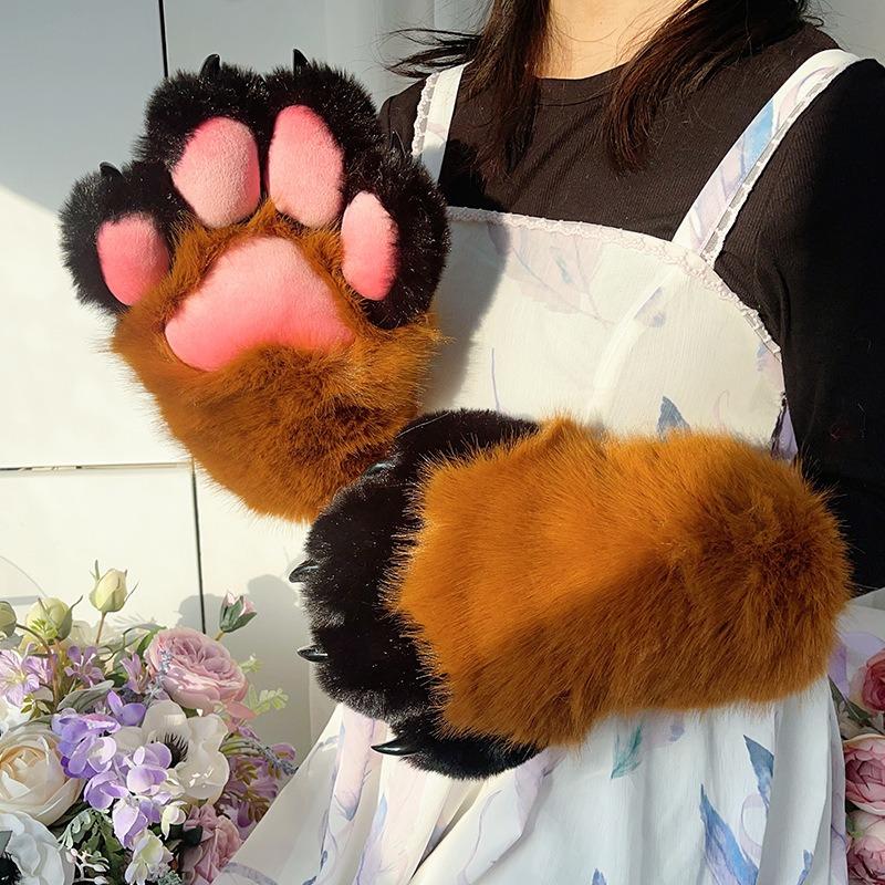 Plush Animal Claw Gloves Furry Paw Anime Kawaii Cartoon Cosplay Costume Cute Cat Paw Warm Halloween Party Props Gifts