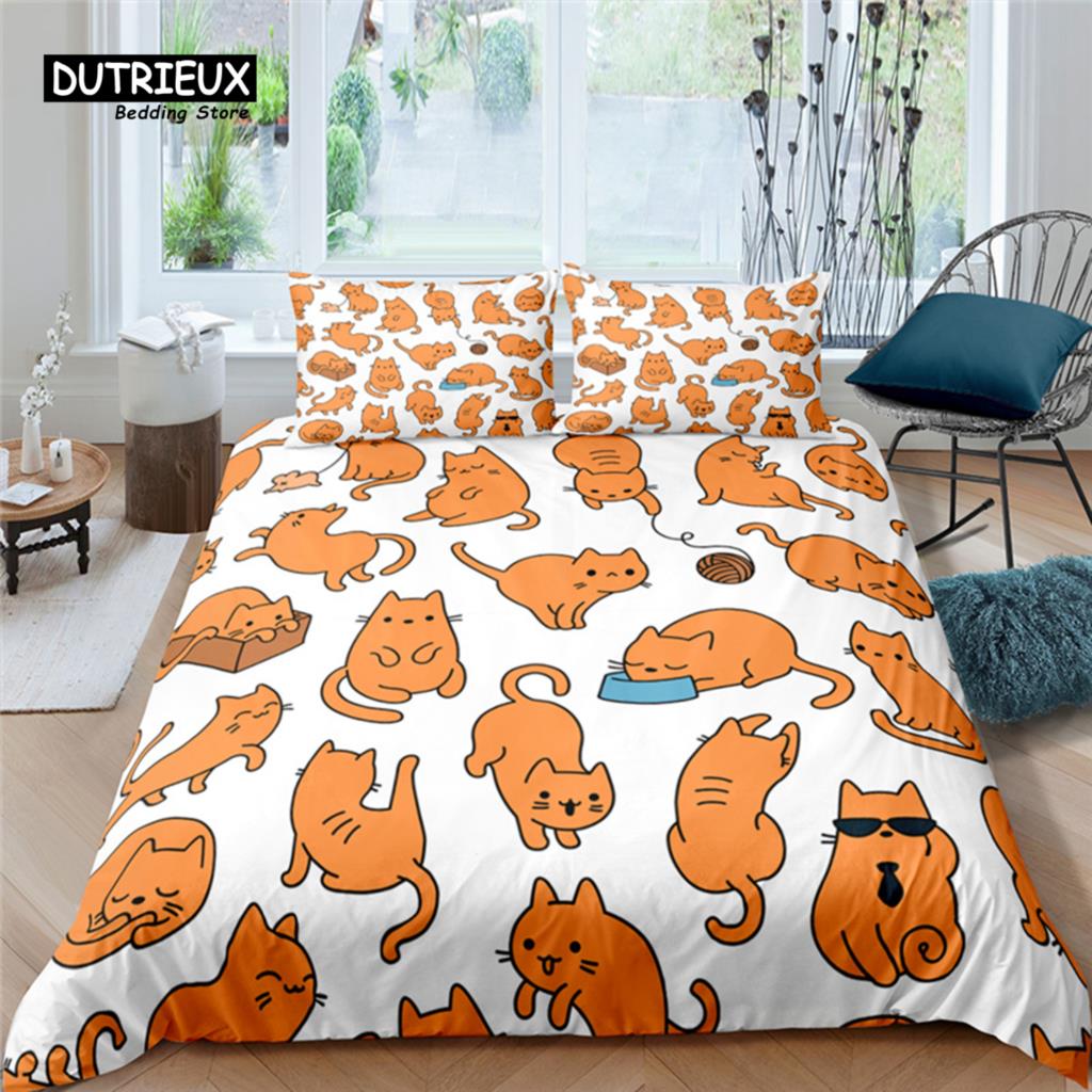 

Роскошный комплект постельного белья для дома с принтом кота, 2/3 предмета, пододеяльник и наволочки, размер Queen и King, детский комплект постельного белья, размеры EU/US/AU EU single(135x200cm)