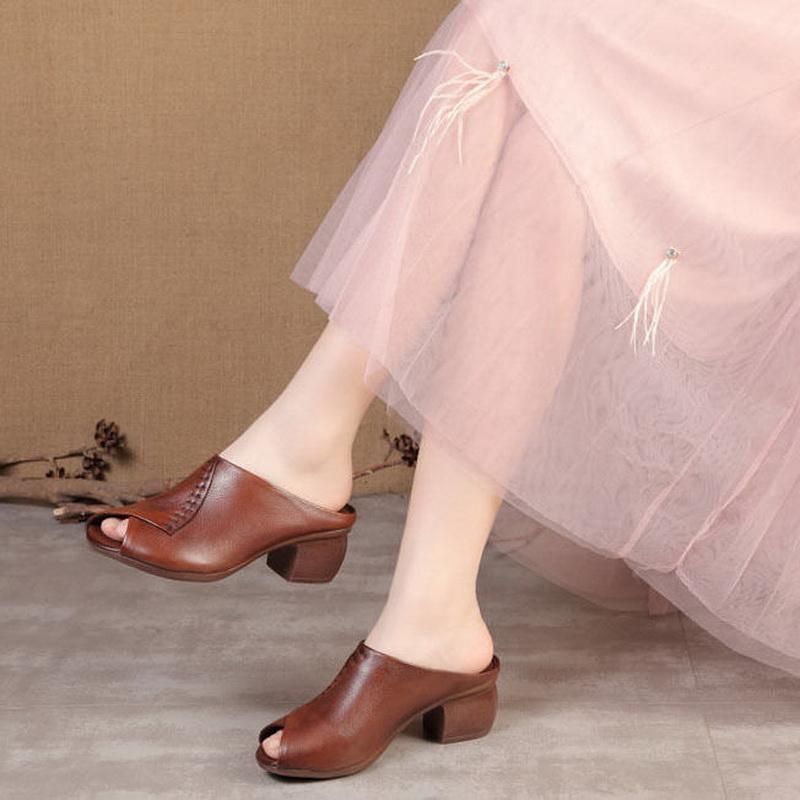 Fashion Original Design Women Sandals 2025,Fashion Summer Mid Heels,Peep toe Slippers Shoes,Microfiber Leather,BLACK,BROWN,Dropshipping