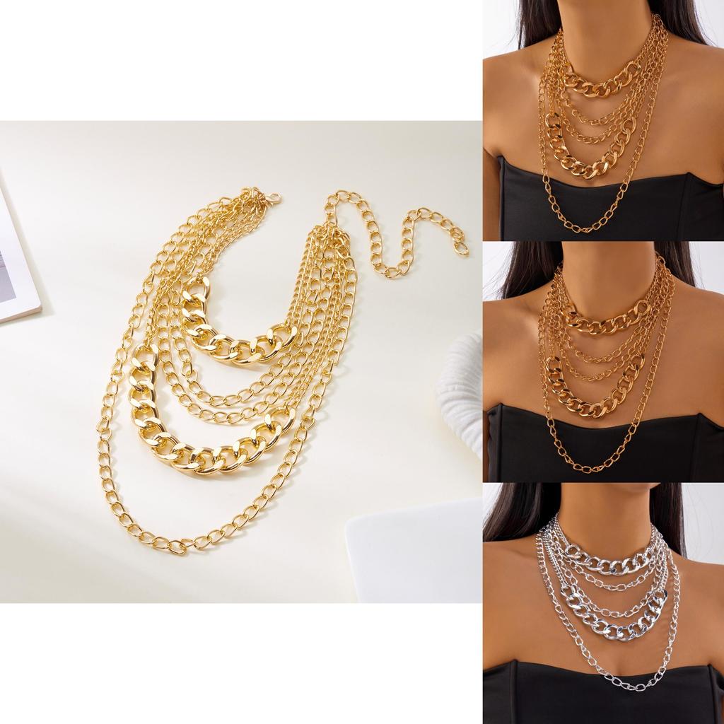 Collier Punk Géométrique Superposé Avec Chaîne Surdimensionnée Pour Femmes Et Hommes