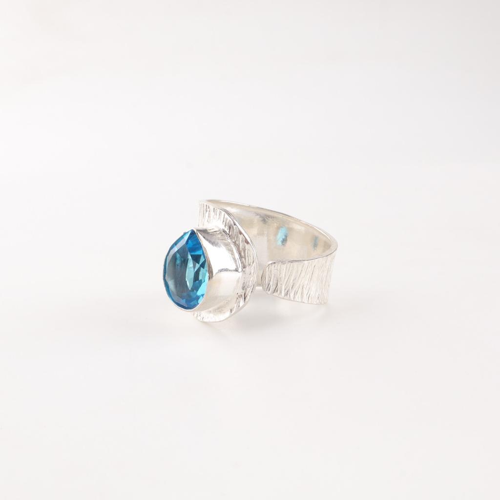 Swiss Blue Topaz Gemstone 925 Sterling Silver Jewelry Handcrafted Wedding Ring RR-63-2