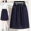 DIMANAF 2026 Summer Plus Size Women Skirts Elastic Waist Denim Solid Blue Oversize Lady Casual Long Skirts Cotton