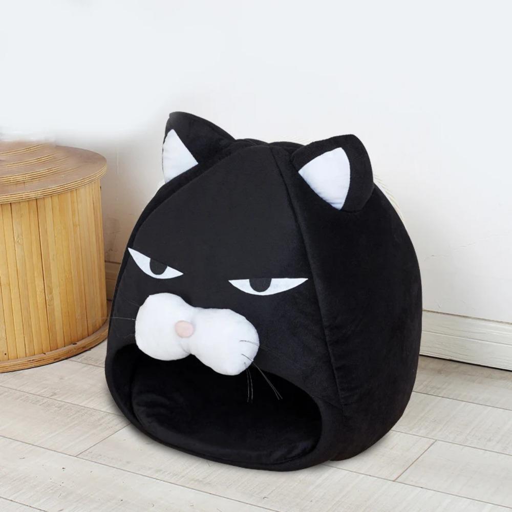 Foldable Cat House Soft Pet Nest With Cushion Cute Cartoon House for Cats Dogs Warm Puppy Kennel Kitten Cave Mat Cat Accessories