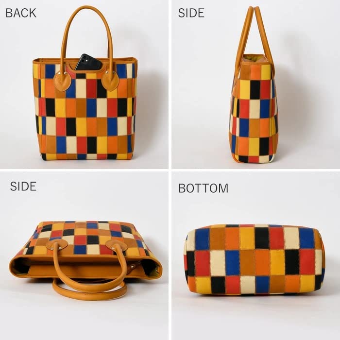 DPC250M Genuine Leather Tote Bag Compatible with A4 Size Patchwork Multicolor Zipper Closure [Tryon] (Blue Multi)