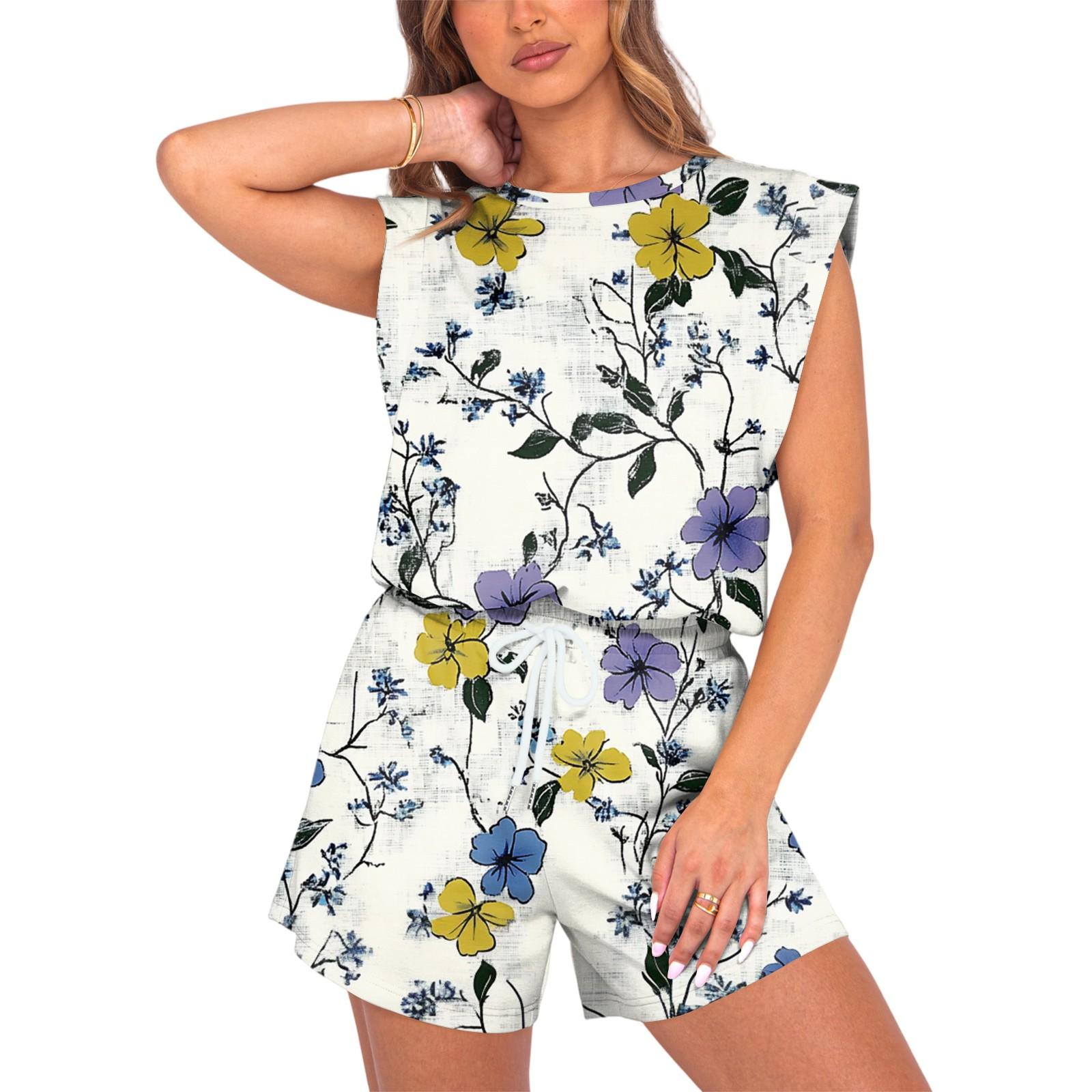 

Женский комбинезон с цветочным принтом, весна-лето, рукава-крылышки, регулируемая талия на шнурке, удобный повседневный короткий комбинезон с карманами XL белый