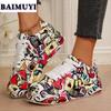 Random Graffiti Women Flats Sneakers Casual Running Shoes Winter 2025 Trend Brand New Sport Travel Shoes Hiking Mujer Zapatos