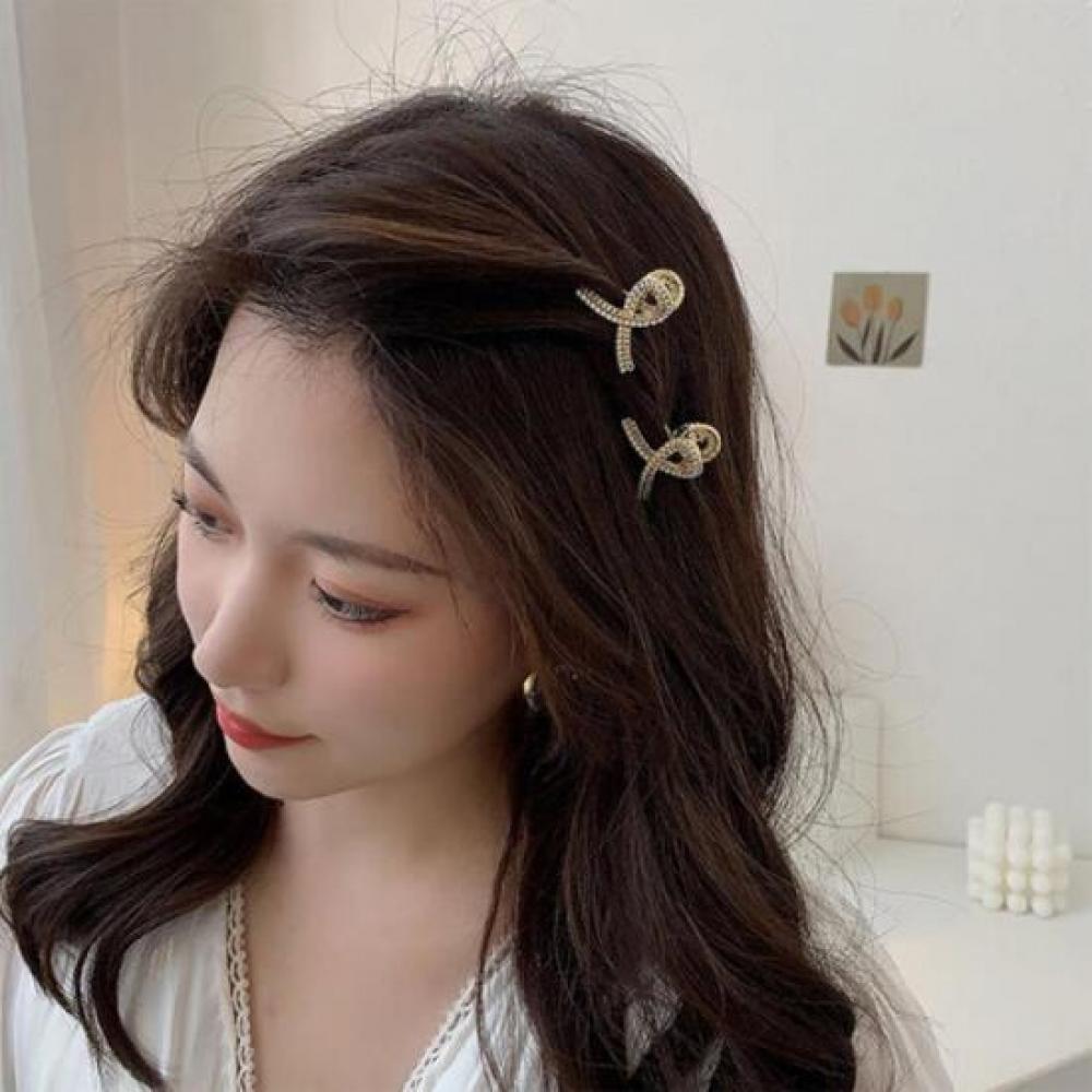 New Arrivals Open Run Twisted Mini Side Hairpin With Cubic Hair Clips 2 Types