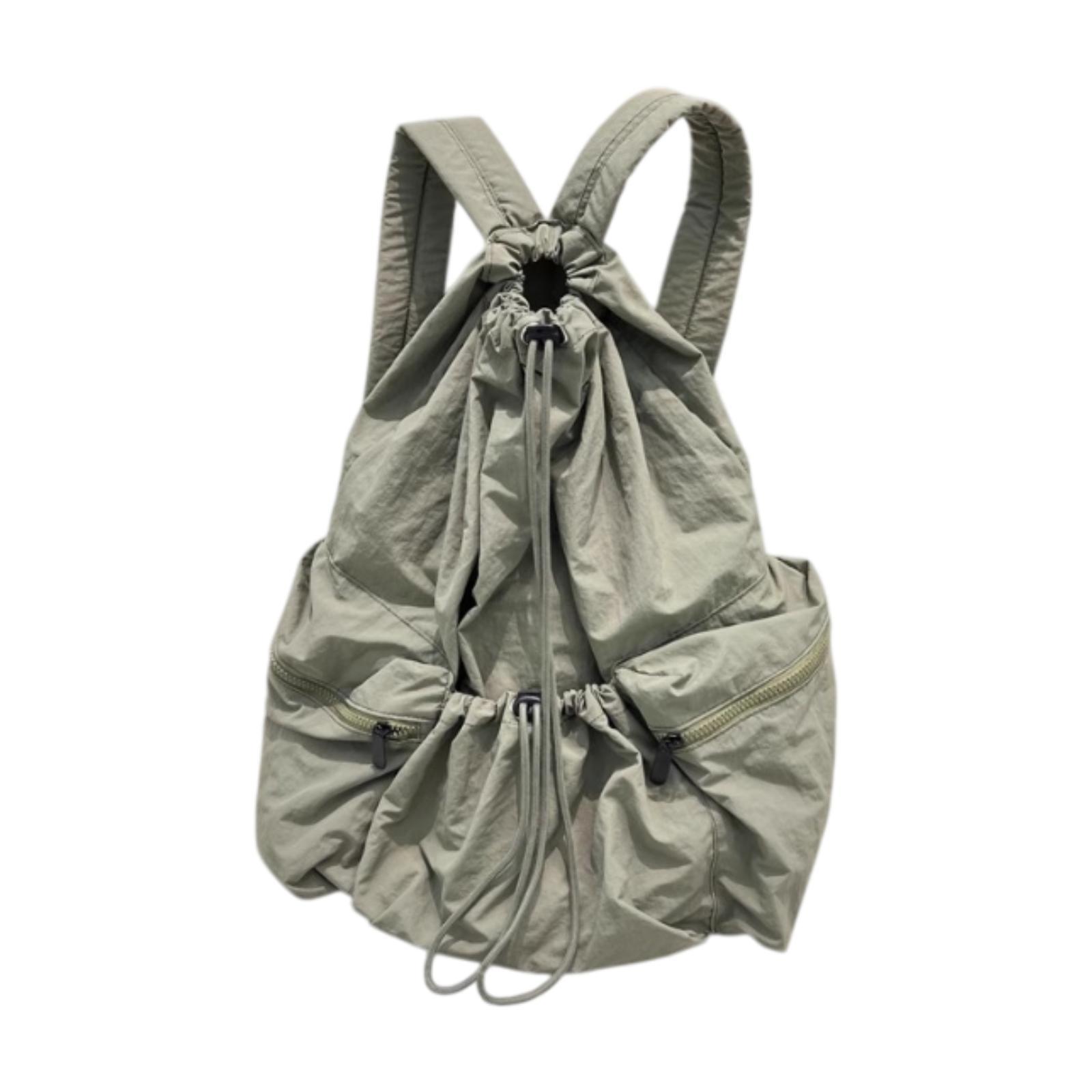 

Drawstring Backpack Nylon Trendy Lightweight Multiple Pockets Gym Bag for Travel Party Birthday Gift Backpacking Women Men зелёный