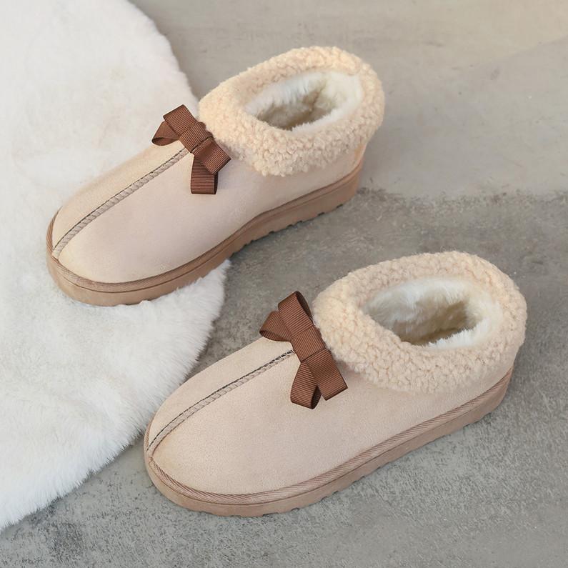 Autumn and Winter New Round Head Bow Cover Foot Wool Cotton Shoes Women's Cross-border Warm and Velvet Short Snow Boots