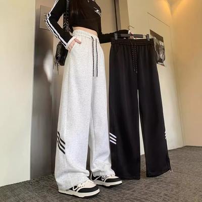 Three-bar Side Casual Trousers for Women In Spring and Autumn New Style Student Korean Sports Straight Pants White Gray Black
