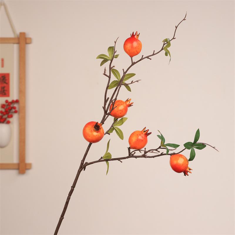 Pomegranate & Persimmon Fruit Tree Branch Bouquet: Artificial Floral Decoration for Living and Dining Rooms