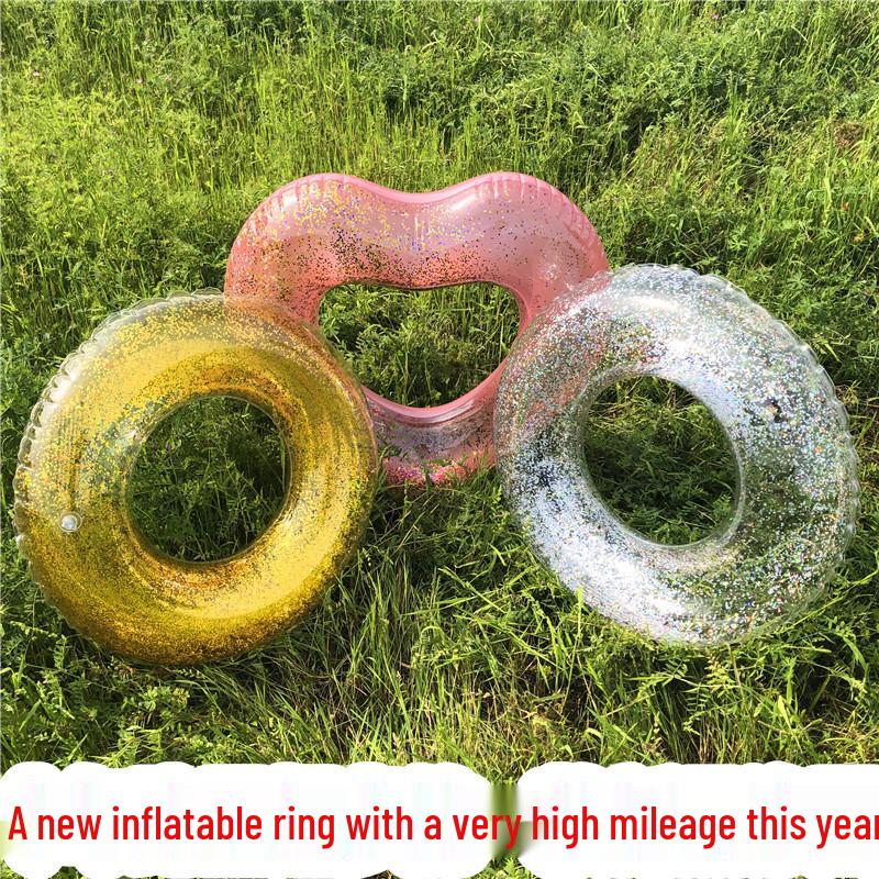 New Sequin Adult Inflatable Swimming Ring - Thickened Transparent Crystal Design 60# Silver Sequin Ring