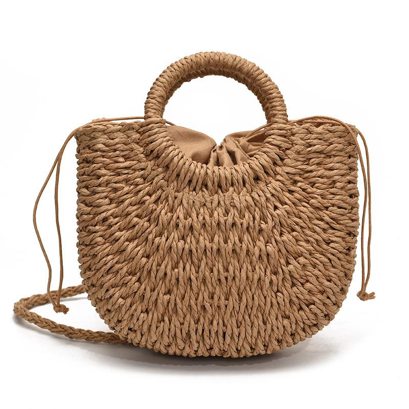 

Весенне-летняя новая портативная сумка кроссбоди двойного назначения из плетеной соломы, съемный крючок, круглая сумка-ведро плетеная хаки