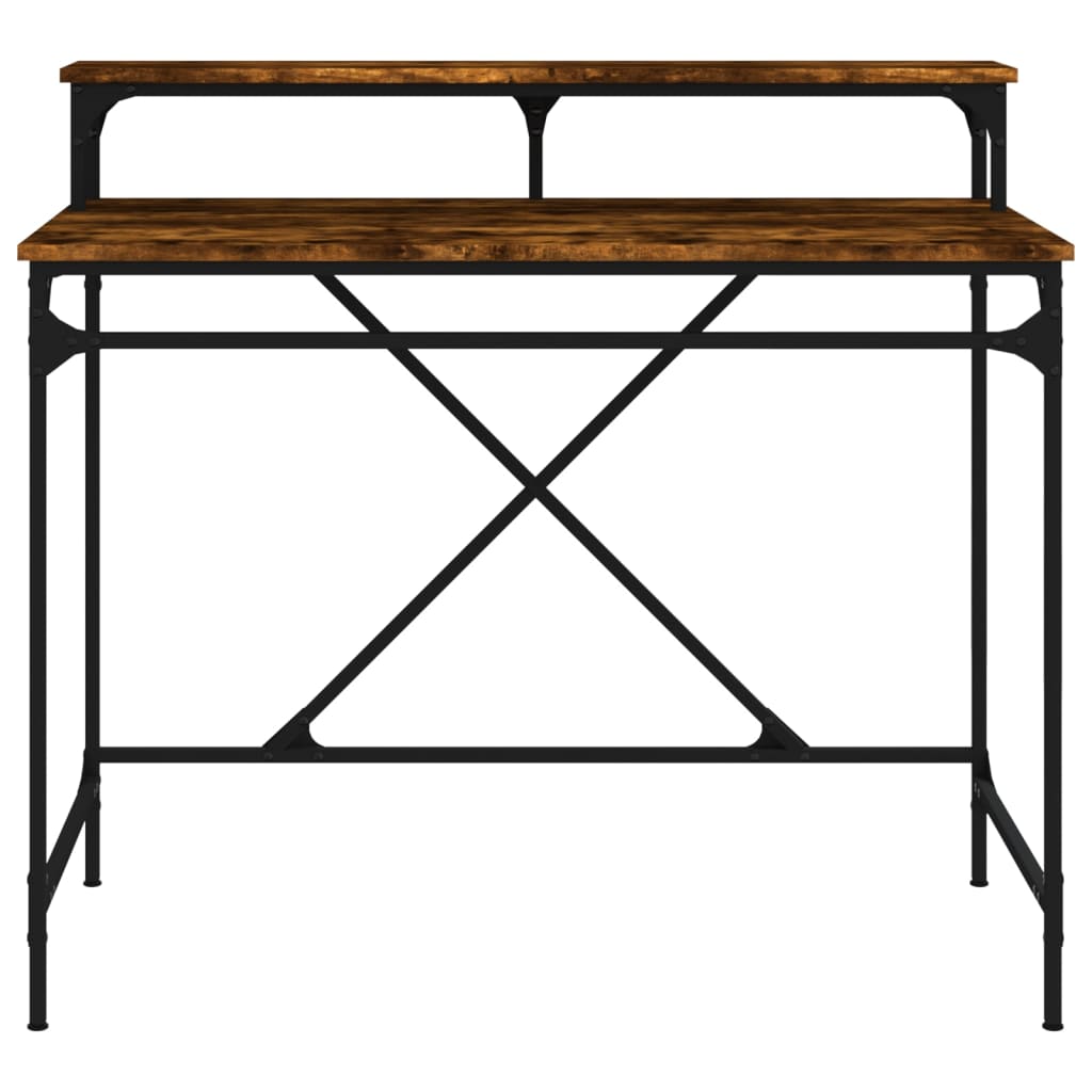 Desk Smoked Oak 100x50x90 cm Wood Based Material and Iron