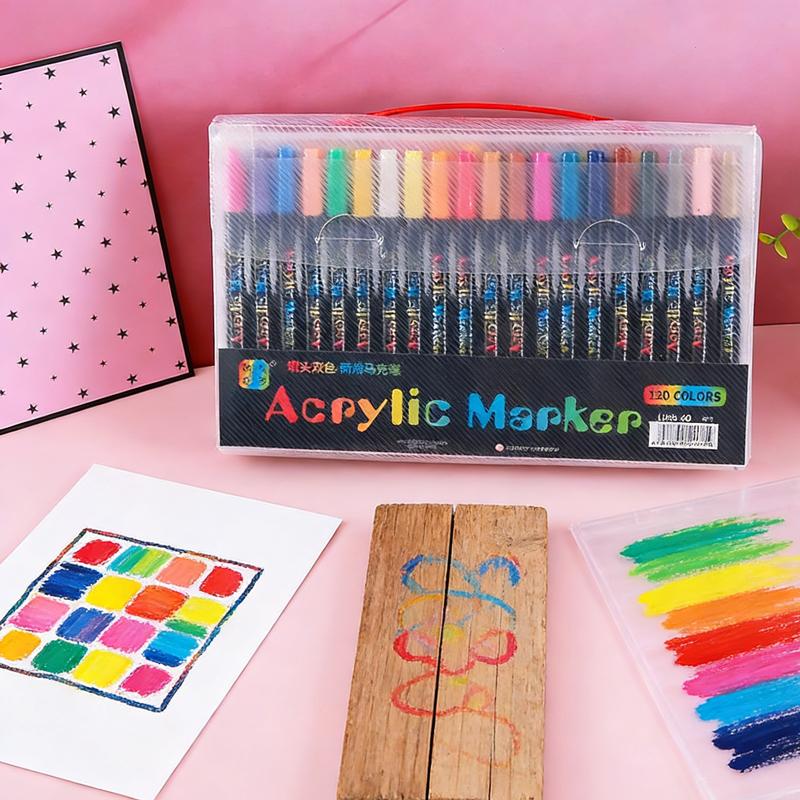 24-120 Colors Dual Tip Acrylic Marker Pens Set Brush Paint Markers for Rock Painting, Canvas, Wood Ceramic Art Supplies for Kids