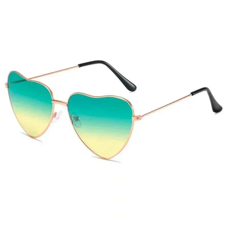 Heart Frame Gradient Color Sunglasses Metal Frame Two-tone Lenses UV Protection Eyewear Outdoor Fashion Trend Sunglasses