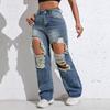 Shascullfites Melody Ripped Women's Blue Jeans Hip-hop Style Fashion Vintage Streetwear Y2K Wide Leg Jeans Baggy Denim Pants