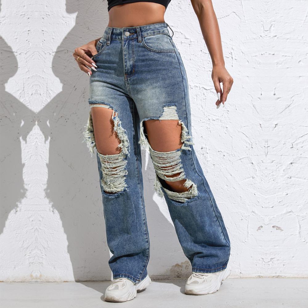 Shascullfites Melody Ripped Women's Blue Jeans Hip-hop Style Fashion Vintage Streetwear Y2K Wide Leg Jeans Baggy Denim Pants