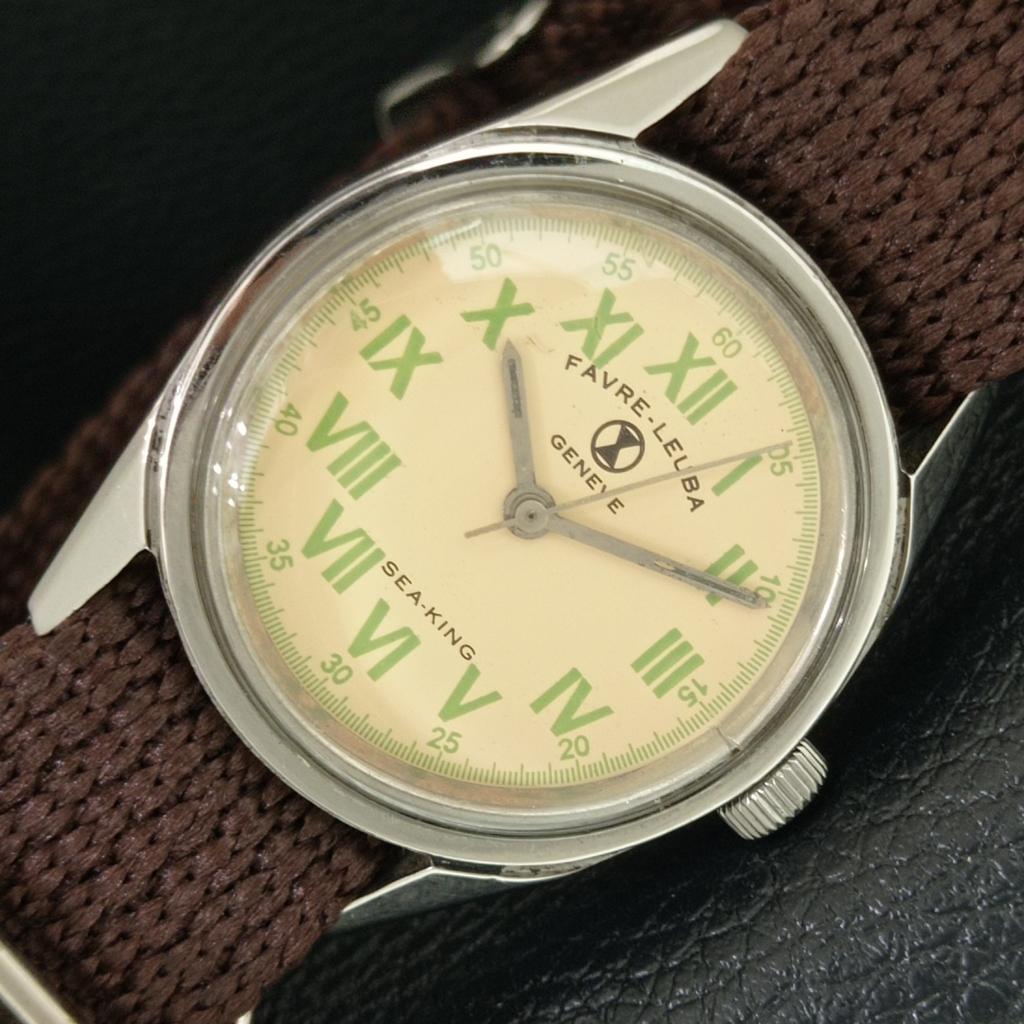 FAVRE LEUBA SEA KING 253 VINTAGE HAND-WINDING SWISS MENS CREAM WATCH a703010-1
