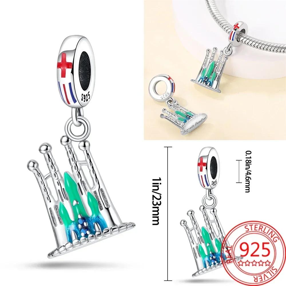 Landmark Building Charms 925 Silver Eiffel Tower Statue of Liberty Beads Keychain Metal Bracelet DIY Fine Jewelry Gift