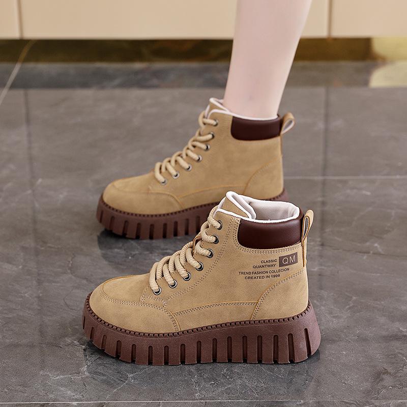 Thick-soled heightening retro Martin boots women's autumn and winter outdoor board shoes high-top street photography niche casual single shoes 