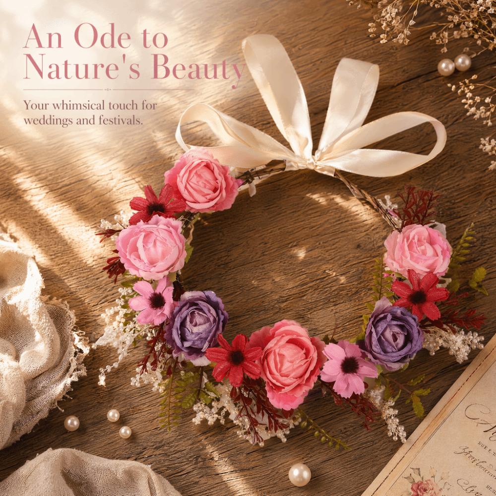 Adjustable Ribbon Artificial Flower Headband Fabric Garland Flower Crown Bridal Wedding