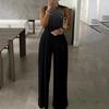 Women's Slimming Solid Color Jumpsuit with Brick Decoration - Summer Casual Long Pants