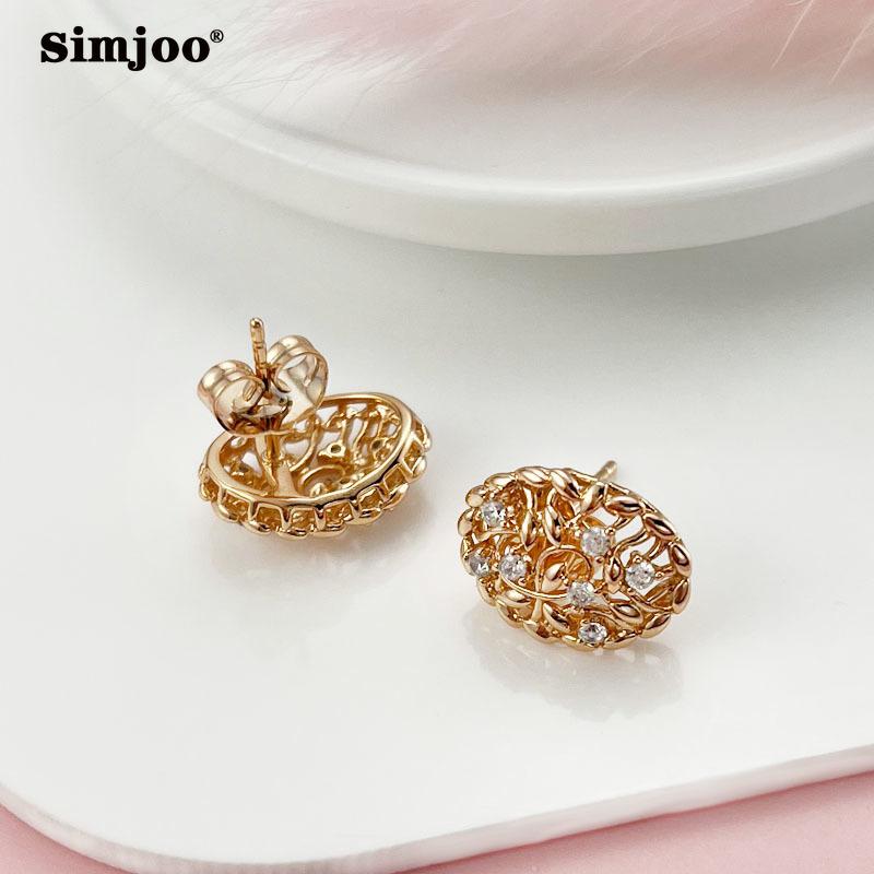 SIMJOO Creative Rose Gold Color Earrings for Ladies Fashion Personality Ball Zircon Earrings