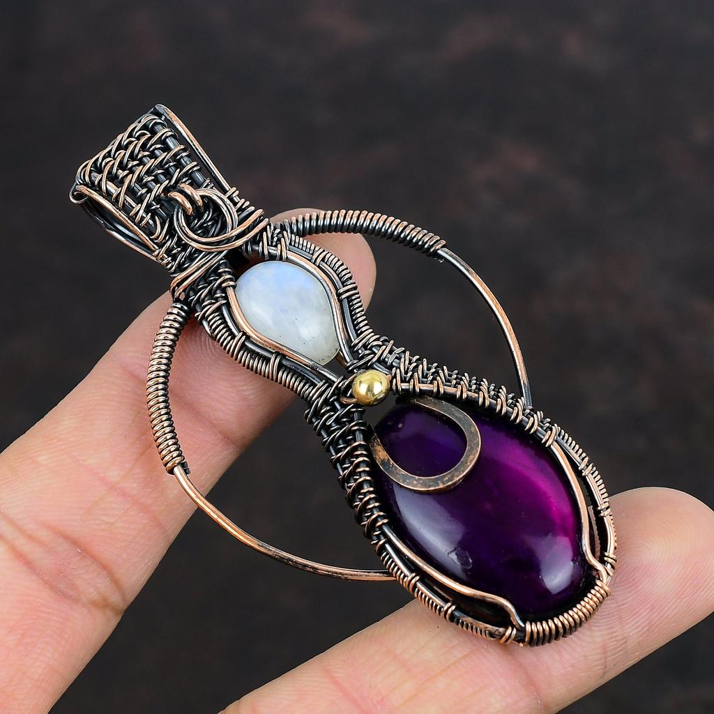 Purple Fire Labradorite Pendant Copper Wire Wrapped Jewelry Handmade Pendant Rainbow Moonstone Pendant Gemstone Copper Jewelry Gift For Wife