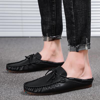 2025 Summer Half Shoes For Men Mules Man Slides Bowknot Slip On Flats Men Driving Shoes Leather Semi-Drag Loafers Slippers