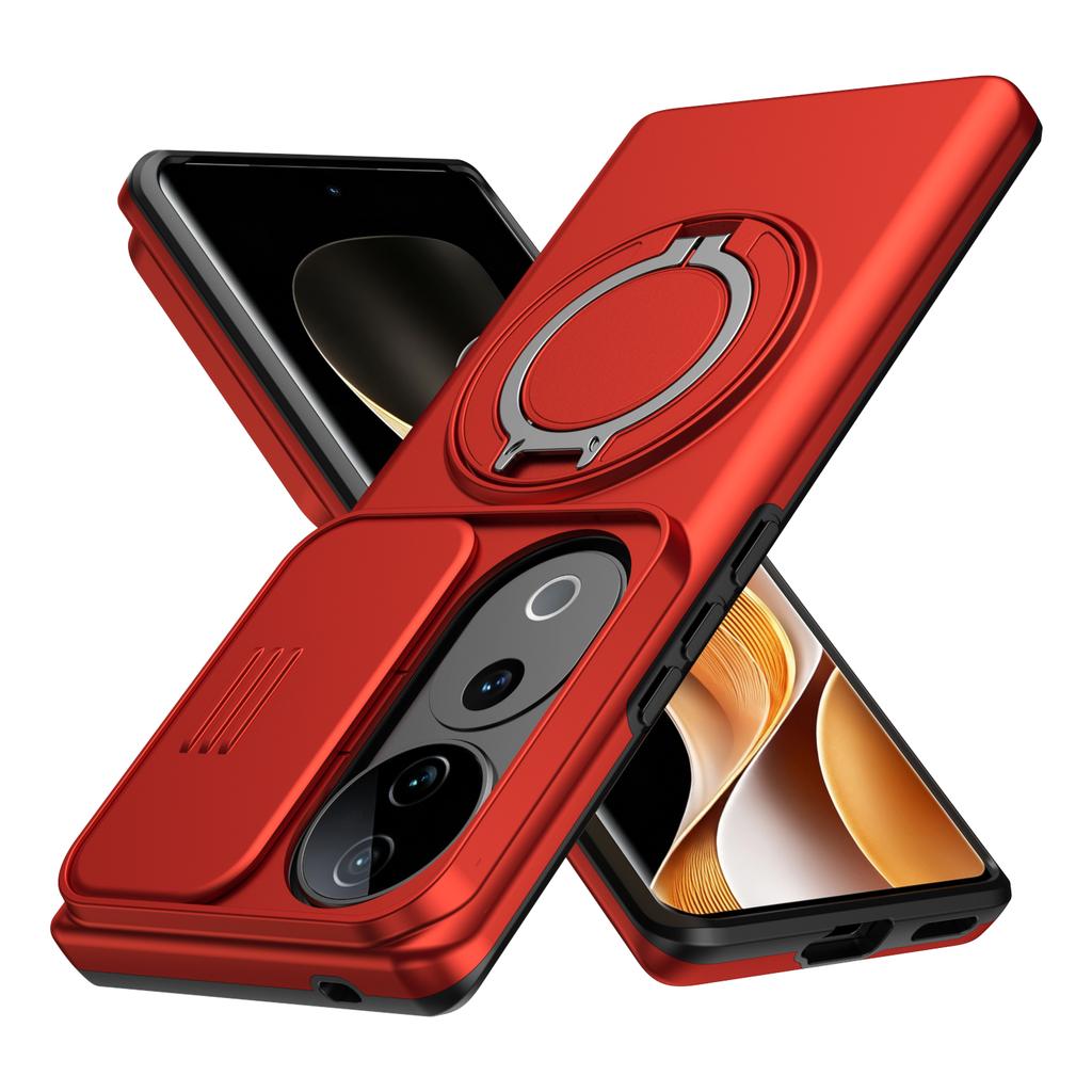 Sliding Camera Lens Cover Armor Phone Case For VIVO V40 V2348 V40Pro V2347 V50 5G V2427 Metal Ring Stand Holder Shockproof Shell