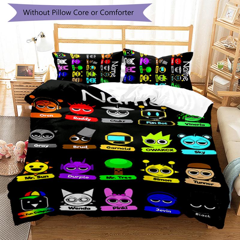 3pcs Custom Name Sprunki Themed Bedding Set Duvet Cover Closure Includes 1 Duvet Cover & 2 Pillowcases for All Seasons Bedroom Decor