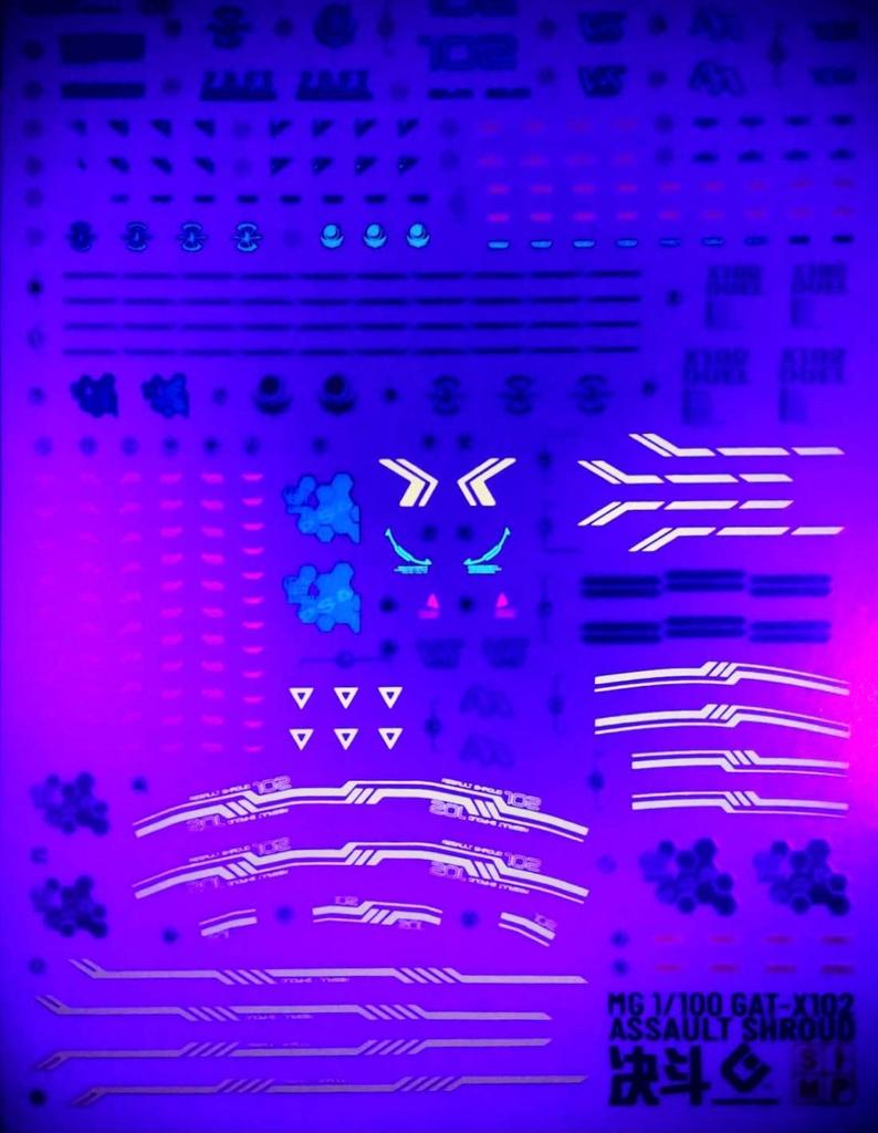 Decals for MS Detail Up MG Duel Gundam Assault Fluorescent!! Water-slide HG, RG, MG, PG, RE, HiRM, Robot, (for 1/100 GAT-X102 Shroud)