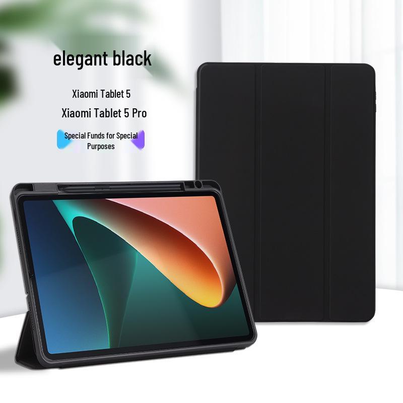 Xiaomi 5/5 Pro Tablet Case: Tri-fold Soft Cover with Charging Pen Slot & Stand