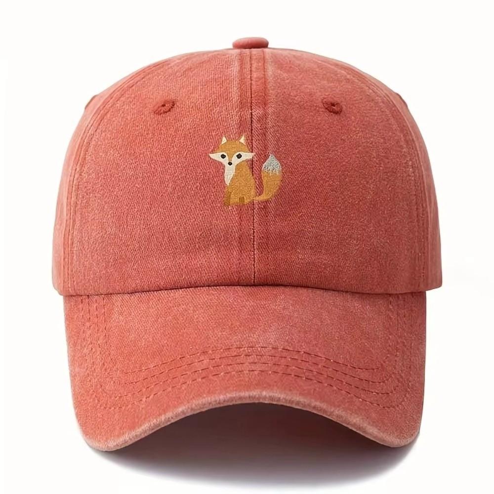 

Fox Pattern Printed Visor Baseball Cap Adjustable Washed Cotton Peaked Cap Outdoor Leisure Faded Sunshade Duck Billed Hat помаранчевий