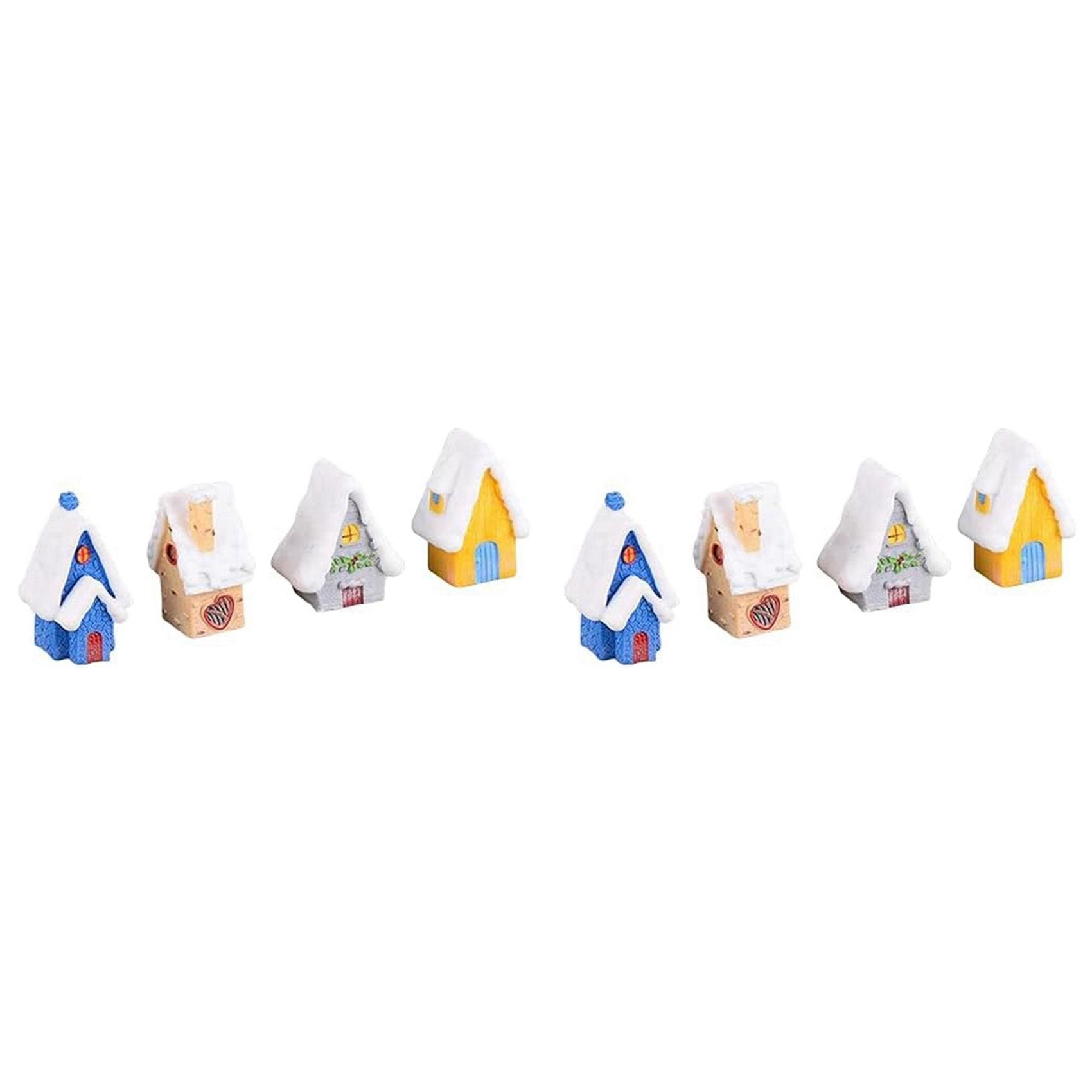Premium-8X Christmas Miniatures Figurines, Mini Christmas Snow House Decor Ornaments, Christmas House