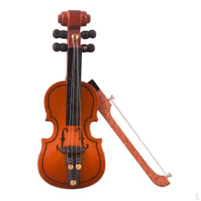 1pc 1/12 Scale Wooden Violin Dollhouse Miniatures Decor With Bow Accessory
