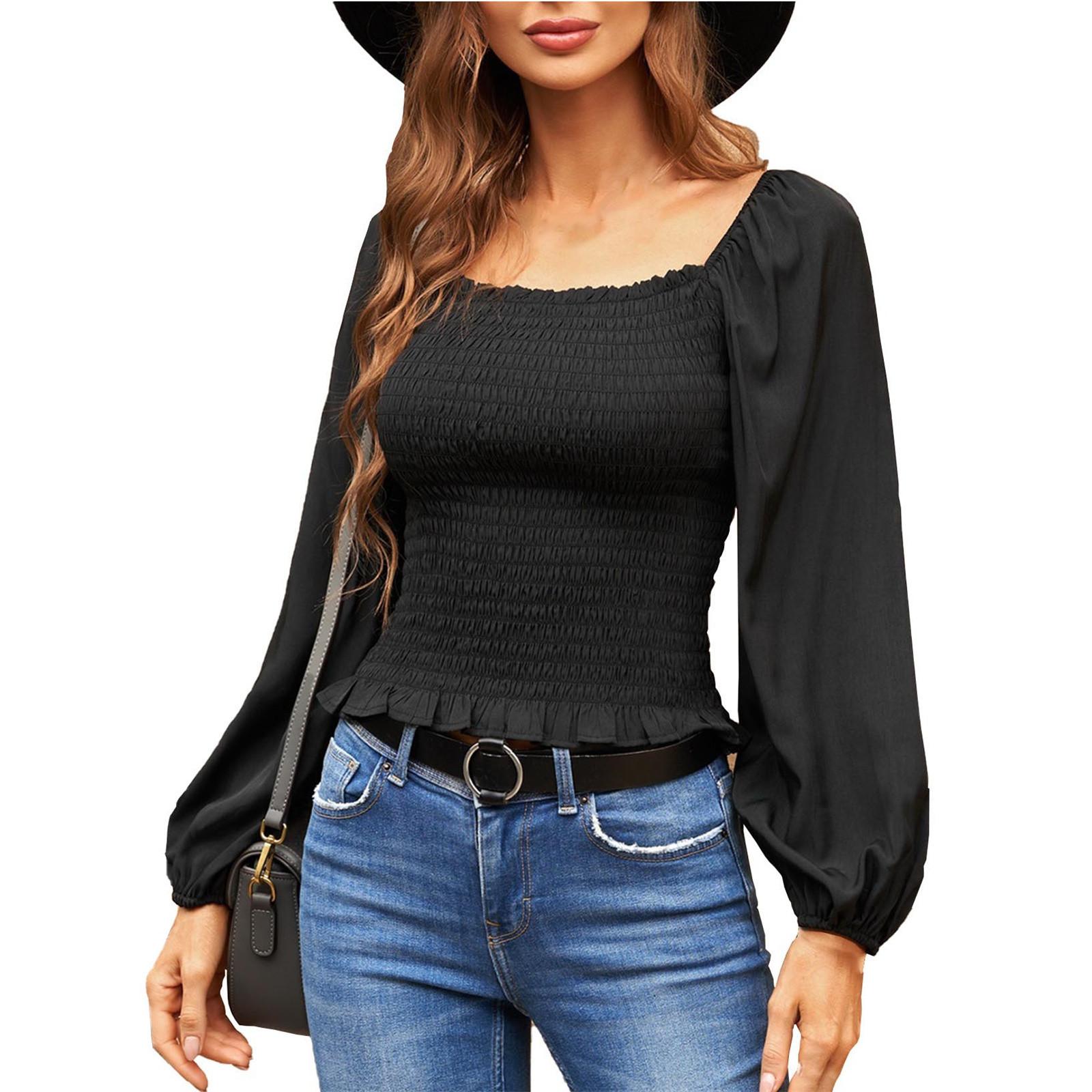 

Жіноча сексуальна сорочка з квадратним вирізом, однотонна повсякденна сорочка з довгим рукавом L чорний