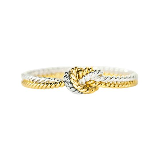 Golden Silver Tones Finger Ring Mother Daughter Two Strand Knot Ring Handmade Copper Women Ring Jewelry Gift