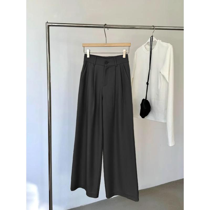 Womens High Waisted Pleated Wide Leg Trousers Casual Suit Pants S