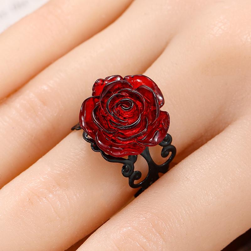 1pc Gothic Red Rose Adjustable Opening Ring Wizardry Gothic Style Jewelry