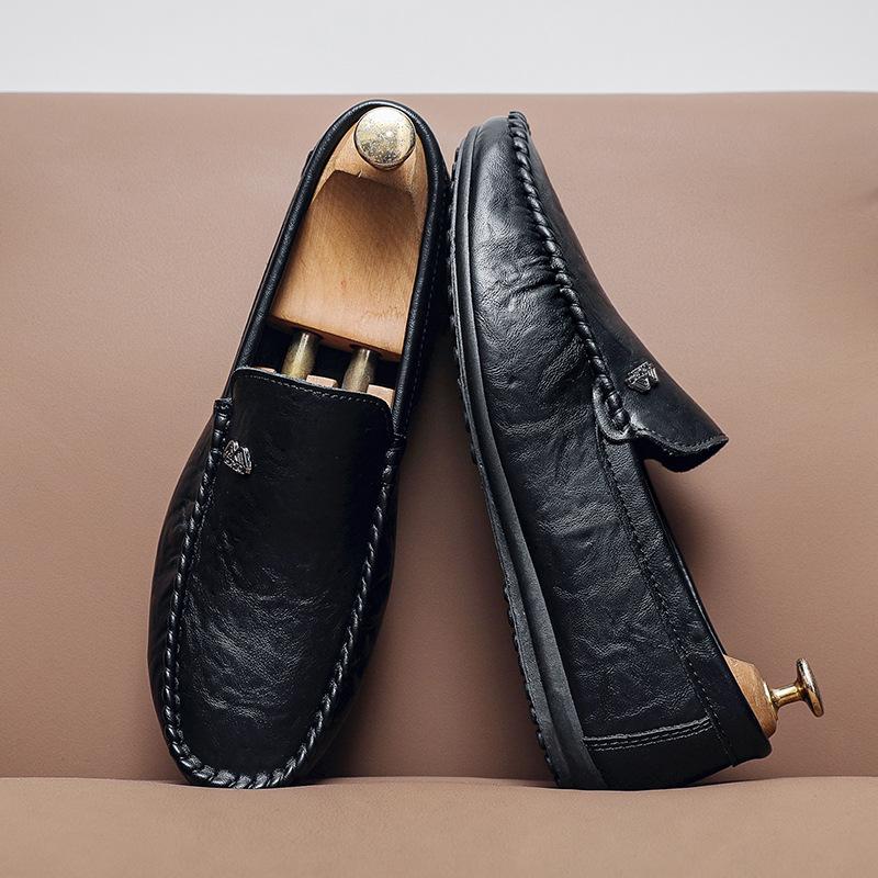 

Туфли Doudou мужские летние трендовые туфли для вождения повседневные корейская версия ленивые туфли мягкая поверхность мягкая подошва кожаные туфли модные универсальные мужские туфли 39